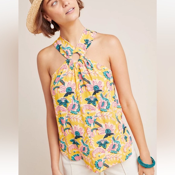 Anthropologie Maeve Mica floral botanical halter top gold 23444 - Picture 3 of 14